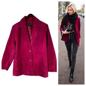 Vtg 90s Y2K Siena 16 XL 1X Jacket Blazer Coat 100% Leather Suede Burgundy